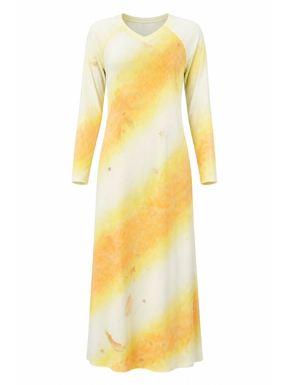 Vietnamese Ao Dai Long Dress Tunic Hand Painted Floral Yellow Orange Size XS